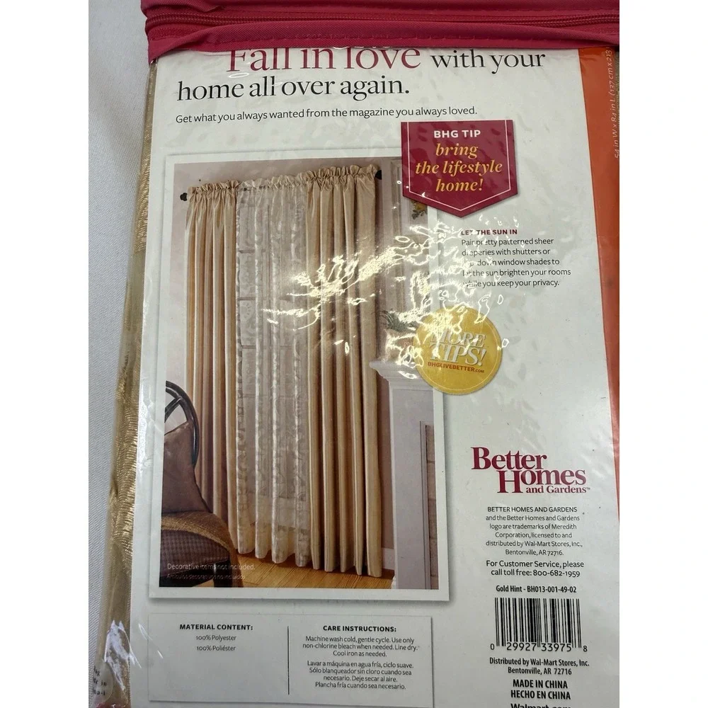 Better Homes And Gardens Curtain Tiers Gold‎ Chinoiserie 54